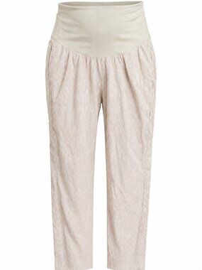 Linen Blend Maternity Pants Cropped Size XL Old Navy Beige Oatmeal